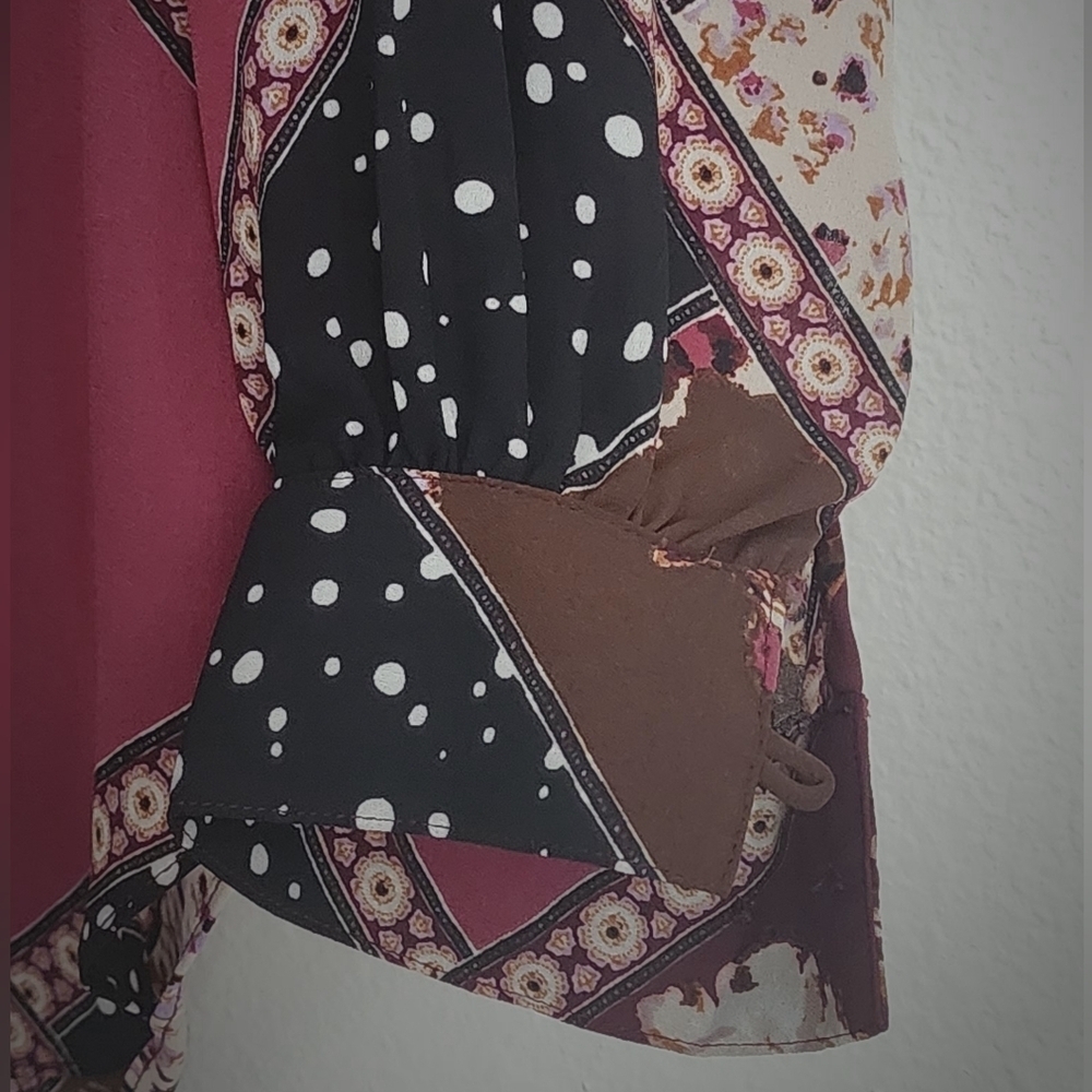 Maurices Patchwork Tunic Blouse Pullover Semi-Sheer Long Sleeve Button Cuff- M - Picture 3 of 13